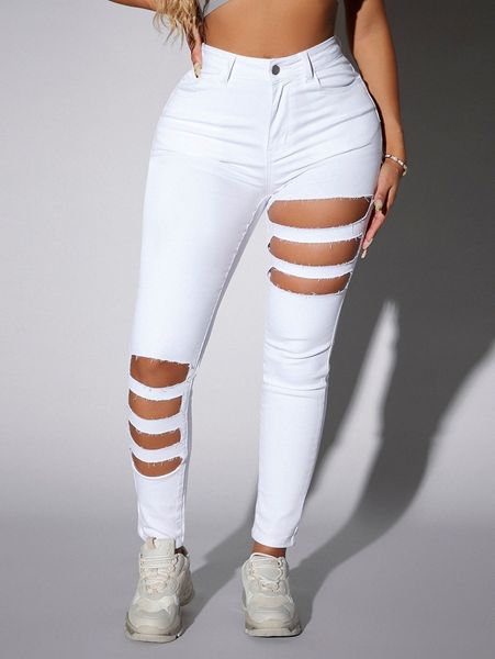 

sxy ladder ripped skinny jeans n271#, Blue