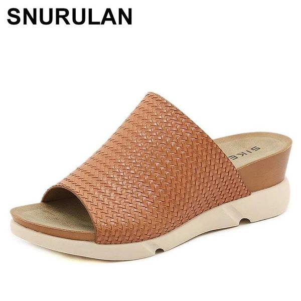 

slippers snurulan 2021 summer shoes women ladies platform casual woman wedges peep toe holiday plus size 42, Black