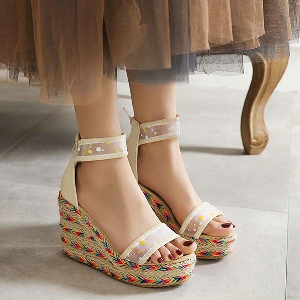

women wedges sandals platform open toe high heel all zipper summer shoes size 33-43, Black