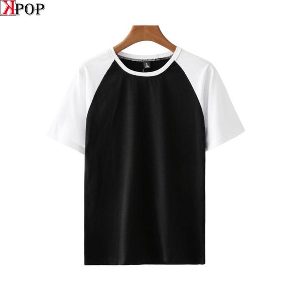 

women's t-shirt kpop t shirt patchwork sleeve butter tees customize design diy, White