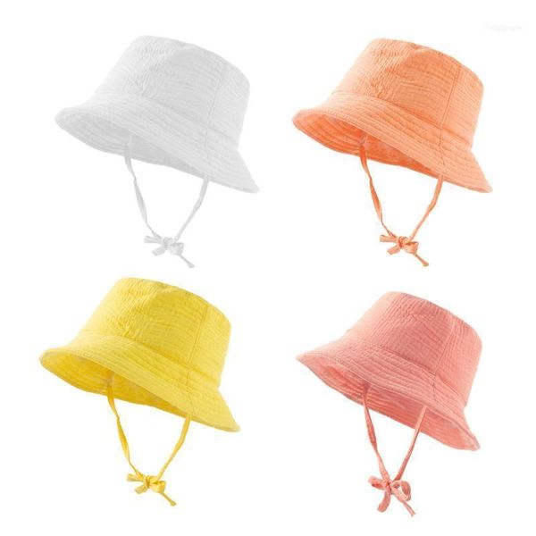 

caps & hats children girls crepe cloth shade sunscreen fisherman solid color daily breathable men's and women's kids1, Yellow