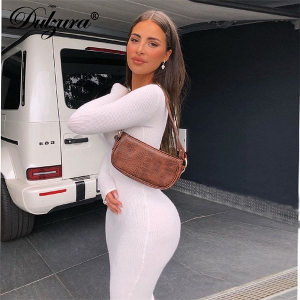 

dulzura ribbed knitted women midi dress solid long sleeve buttons o neck bodycon party elegant 2021 autumn winter club, Black;gray