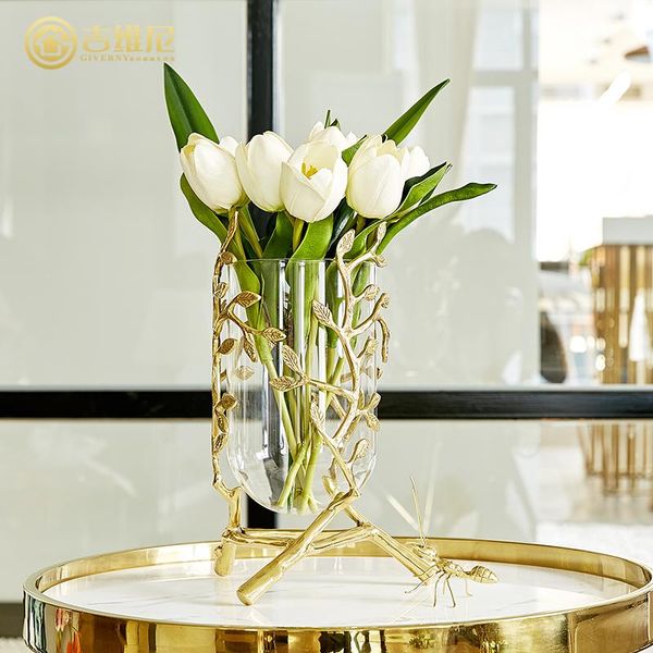 

vases europe creative metal glass flowers vase home decor crafts room decoration objects parlor copper study ornaments