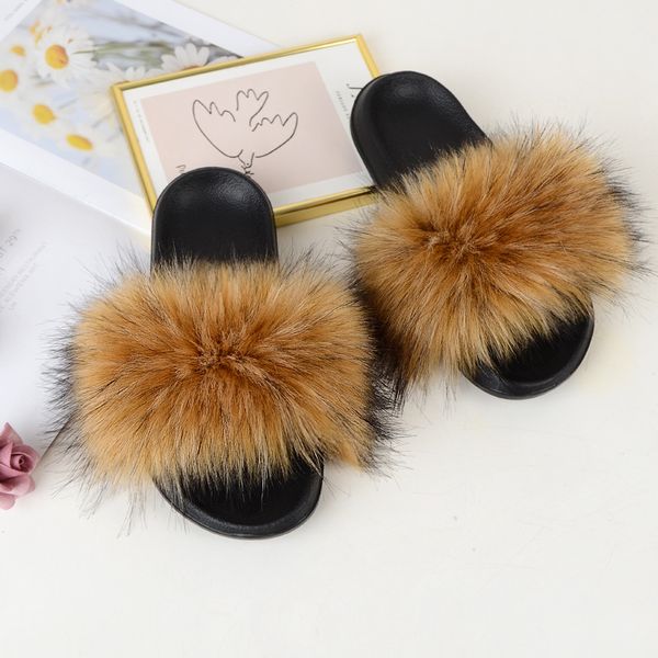

faux fur slides furry slipper women summer shoes sandals ladies fluffy slides wholesale designer fashion luxury plush flip flops, Black
