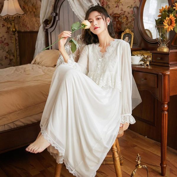 

women's sleepwear long sleeve modal nightdress fashion spring court princess nightgowns embroidered sleepshirts loose home dress, Black;red