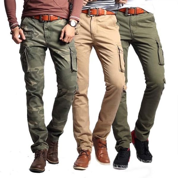 

camouflage cargo pants men military multi-pocket tactical joggers mens cotton casual army camo trousers ropa hombre men's, Black