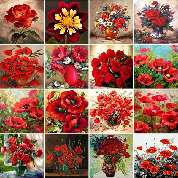 

paintings ruopoty paint by numbers kits for adults children 60x75cm frame red flowers oil picture number home wall art paints diy gifts
