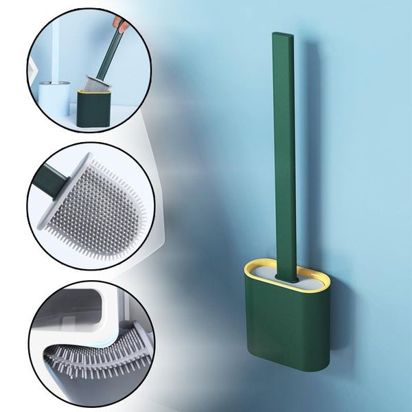 

bath accessory set toilet brush wc gap with holder silicone hanging type flat head flexible bristles bathroom accessories