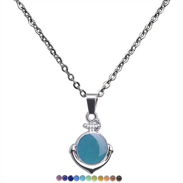 

chains fashion high-grade anchor pendant temperature sensitive mood color changing necklace stainless steel o-chain lovers jew, Silver