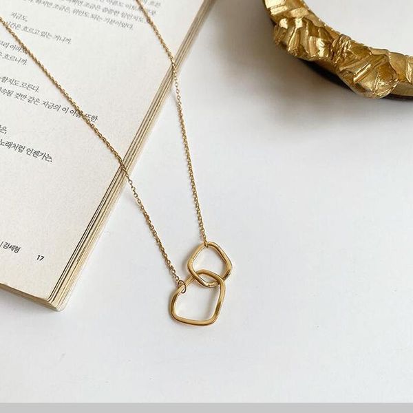 

mother daughter gift geometric pendant necklace gold color fashion titanium steel woman jewelry never fade necklaces, Silver