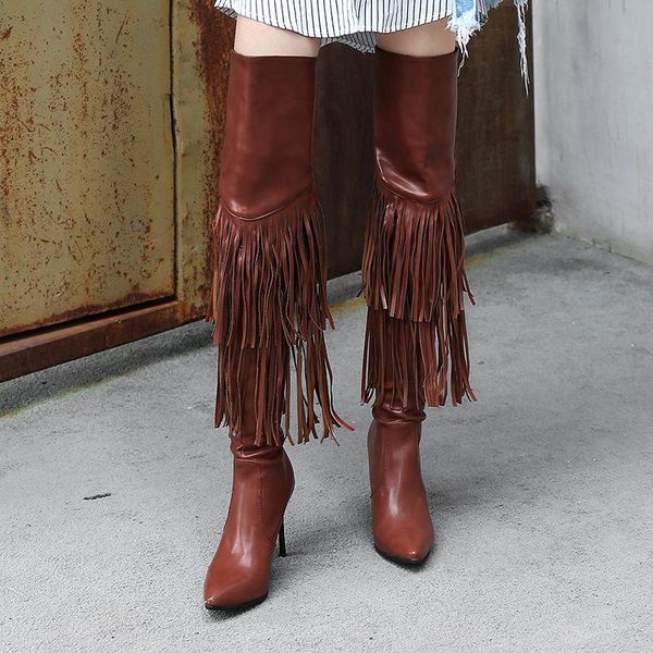 

boots 2021 tassels woman sexy, Black
