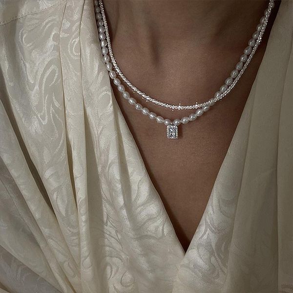 

chains exquisite white sier color simple female light luxury nelace pendant cold clavicle chain choker jewelry, Silver