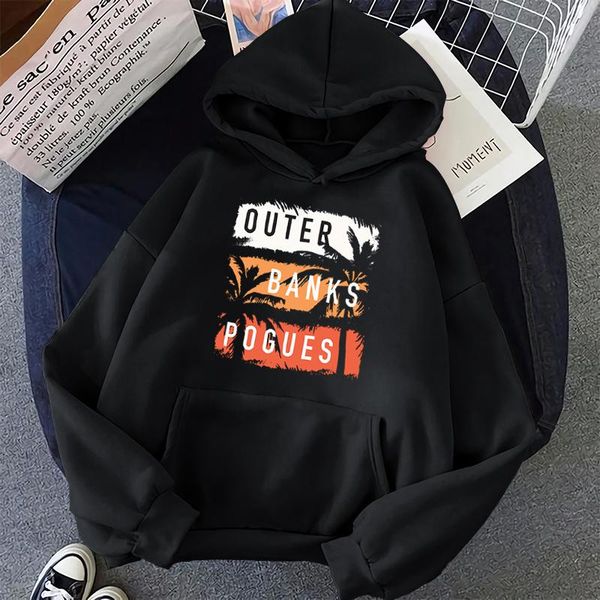 

men's hoodies & sweatshirts outer banks pogues cotton men outerbanks winter autumn jumper pullover fleece print black hoody
