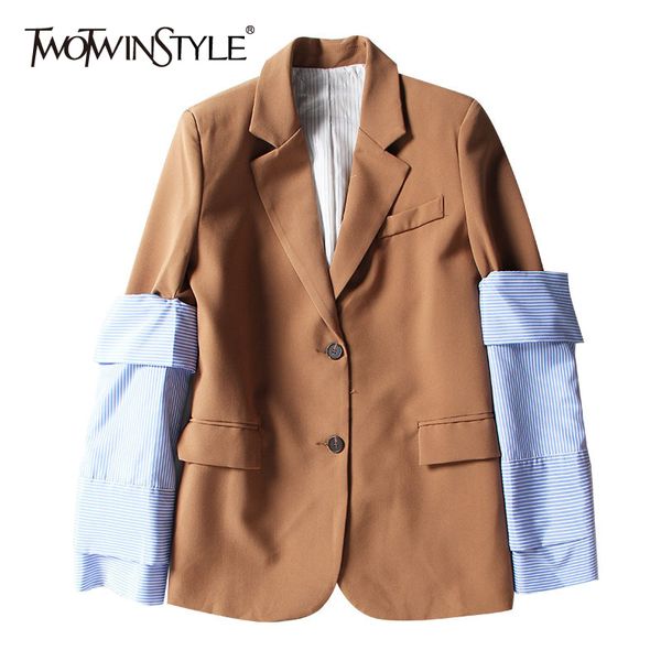 

patchwork striped sleeves blazer for women elegant notched loose oversized blazer coat female spring new 210428, White;black