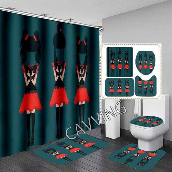 

shower curtains babymetal band 3d printed curtain waterproof bathroom anti-slip bath mat set toilet rugs carpet home 02