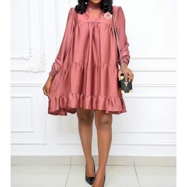 

plus size pleated dresses with bowtie long lantern sleeves knee length women fashion summer autumn female african vestidos ethnic clothing, Red