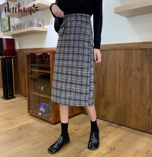 

skirts fashion woolen skirt women's high waist mid-length retro spring autumn female hong kong flavor plaid ladies s 2k9j, Black