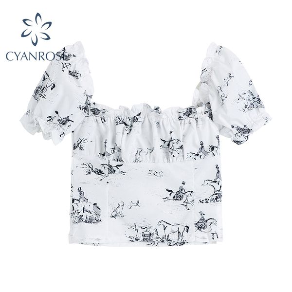 

elastic slash neck crop blouses and shirts for women stylish short sleeve romantic party club e-girl mori girl blusas 210417, White