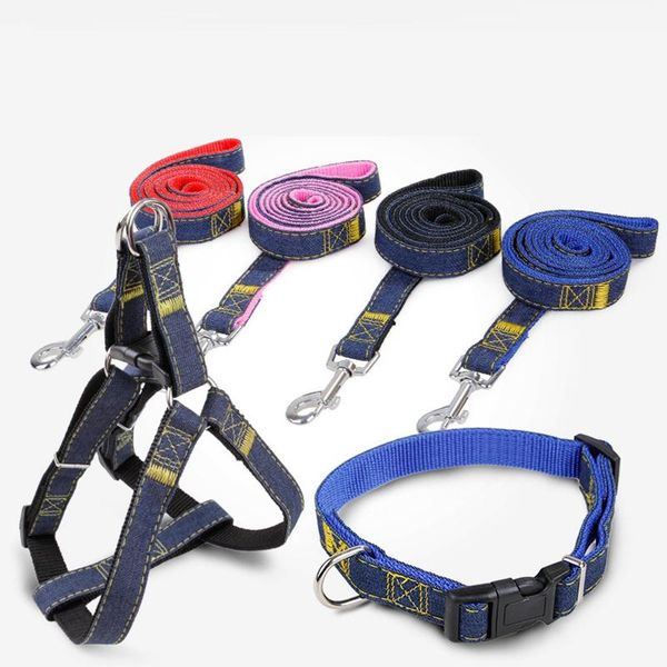 

dog collars & leashes 4 colors denim pet harness leash lead set for small medium large dogs puppy chihuahua yorkie s m l xl