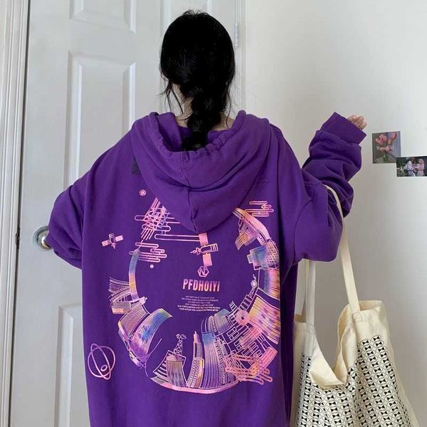 Hoodies Frauen Sweatshirt Super Fire Cechoodies Herbst mit Kapuze dünner Mantel trendiger Student loses Oberteil 210526