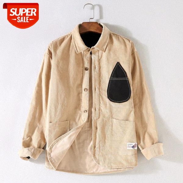 

patch corduroy casual long-sleeved shirt men's fall large size loose cotton jacket tide #bq9v, White;black