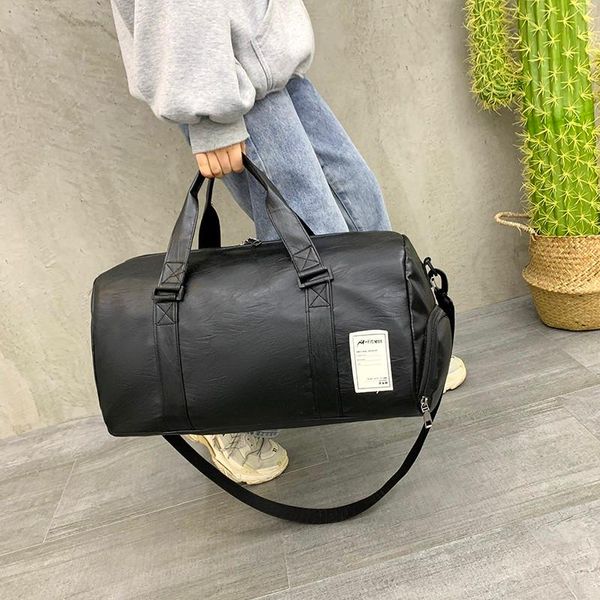 

duffel bags large capacity pu leather luggage bag fitness training sports suitcase multifunction business travel duffels with shoes
