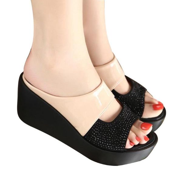 

slippers women leisure shoes platform wedges fish mouth sandals thick bottom, Black