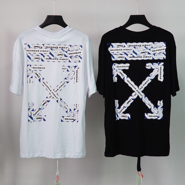 

chao brand off-white2021ss men's warning line deceleration belt printed t-shirt short sleeve, White;black