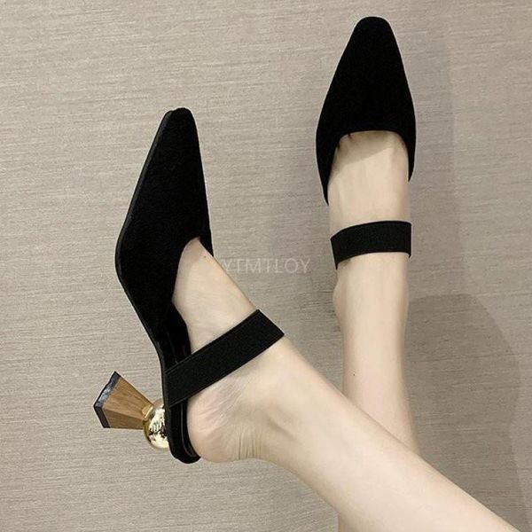 

women's shoes slippers outdoor 2021 spring pointed high heels fashion zapatillas mujer casa sapato feminino, Black