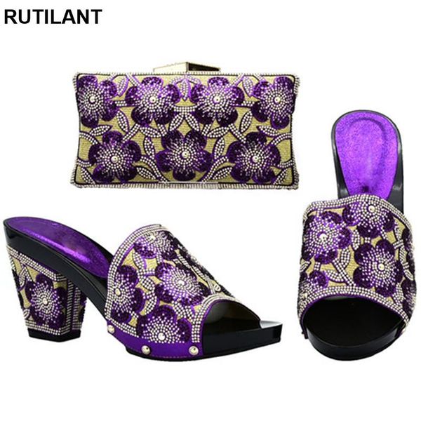 

dress shoes arrival women italian african party pumps and bag set decorated with rhinestone in italy, Black