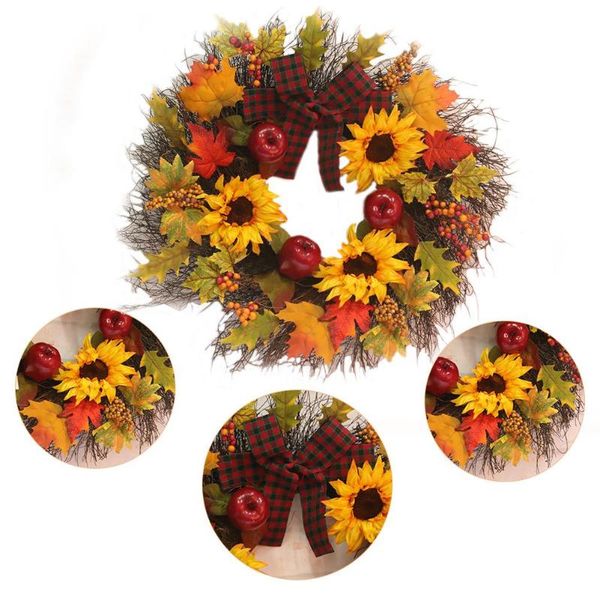 

decorative flowers & wreaths halloween autumn wreath artificial pumpkin door wall decoration thanksgiving vine ring