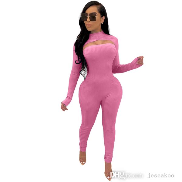 

fall winter women plus size suits two piece set long sleeve pullover + crop strip jumpsuit solid color rompers nightclub, Black