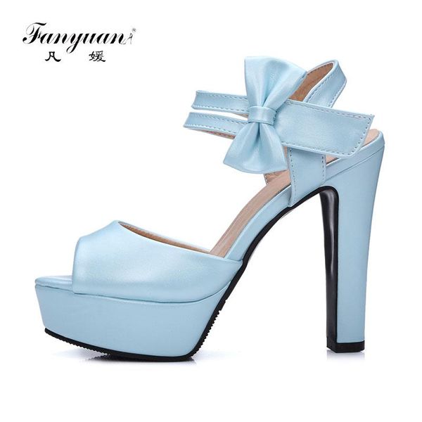 

fanyuan fashion solid ankle strap sandals sweet butterfly-knot wedges high heels women shoes summer platform, Black