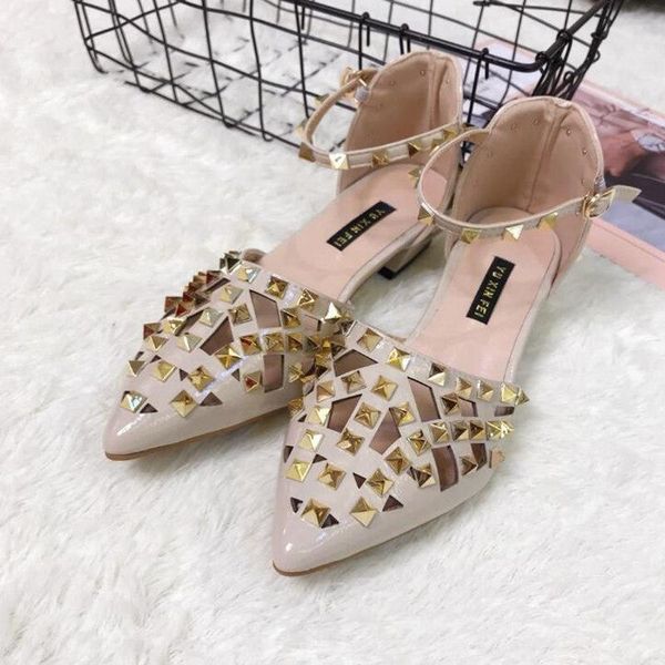 

women's shoes korean fashion low with rivets pointed cool single hollow ladies sandals, Black