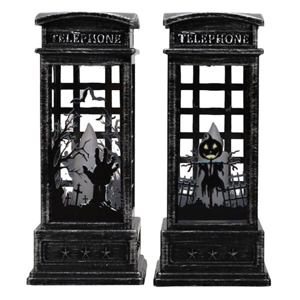 

2pcs phone booth style lamp wind led lantern (black) decorative objects & figurines