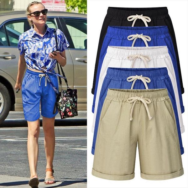 

summer cotton high waist casual womens shorts plus size 5xl 6xl, White;black