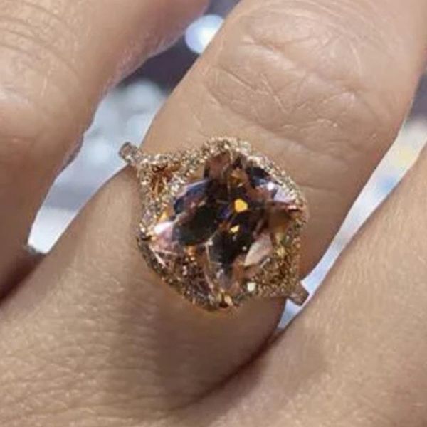 

wedding rings vintage fashion champagne zircon engagement ring luxury cubic zirconia stone for women jewelry wholesale, Slivery;golden