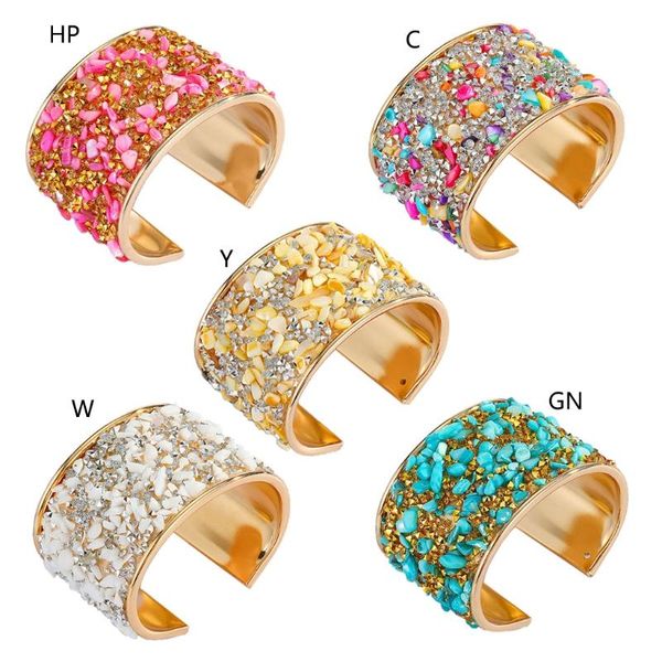 

bangle colorful rhinestone resin stone open adjustable wide women jewelry dxaa, Black