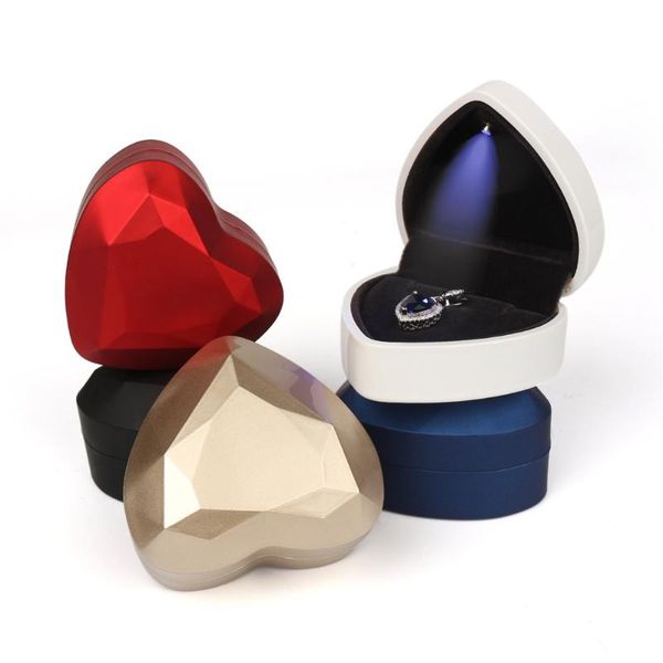 

jewelry pouches, bags led light creative heart-shaped ring box necklace pendant proposal storage display, Pink;blue
