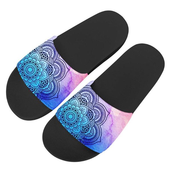 

women summer slippers lotus elephant mandala design bland slides sandals ladies beach flats shoes mujer pisos, Black