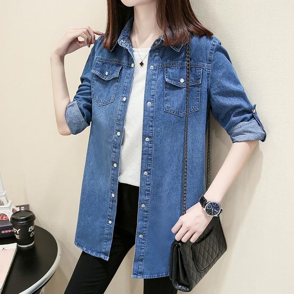 

women's blouses & shirts ladies denim shirt jeans slim fit casual womens blusas long sleeve vintage blouse female cowboy spring clothin, White