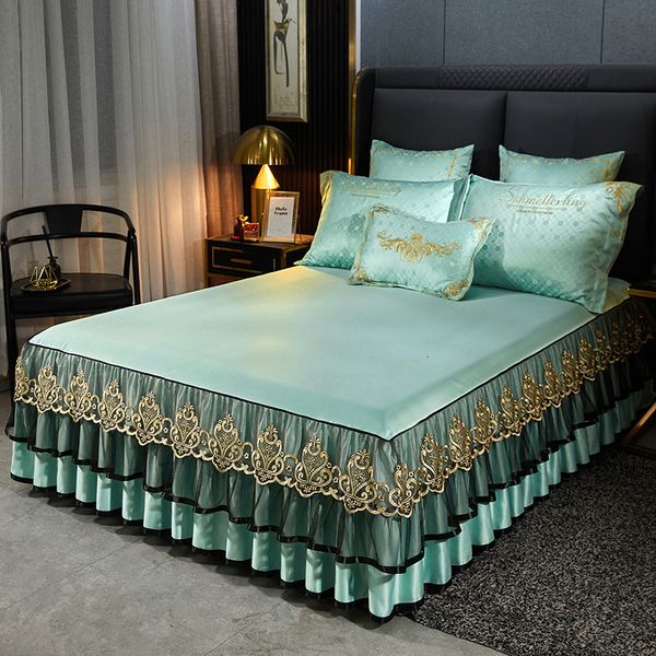 

bed skirt lace luxury spread with solid color embroidery sheets warm thicken protect queen king size comforter ding sets 8uwi