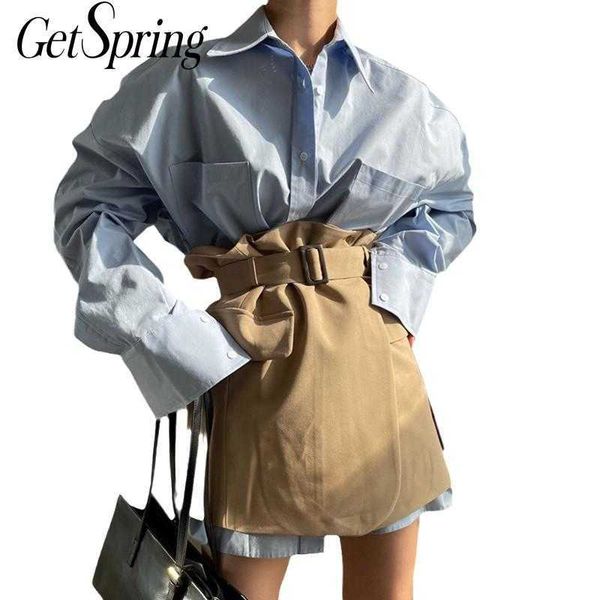 

getspring women blouse shirt long sleeve cotton blue white female blouses casual loose women's 210601