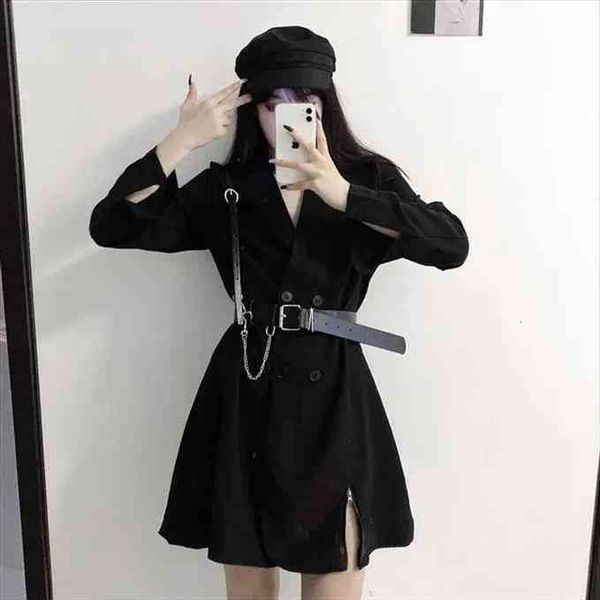 

black korean harajuku vintage mini womens dresses suit summer elegant office clothes cosplay, Black;gray