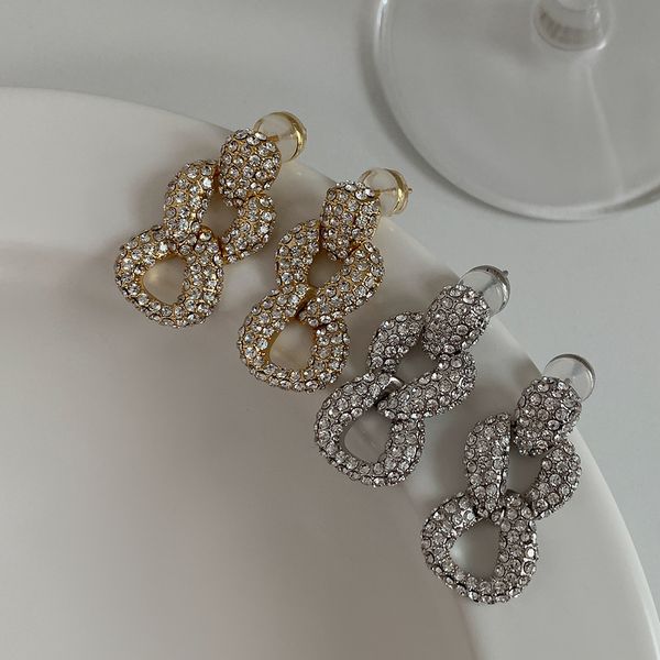 

925 silver needle geometric cross chain diamond exaggerated temperament fashion personality net red earrings, Golden;silver