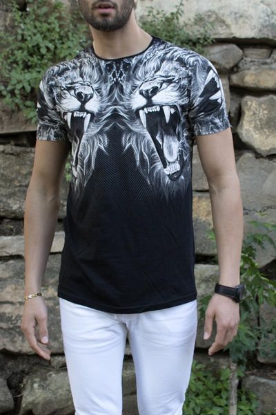 

men's t-shirts deepsea double lion printed men 's tee shirt 1901986, White;black