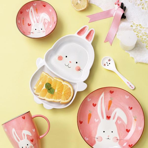 

children's breakfast cutlery set cartoon animal-shaped household dinner plate creative dividing cute dishes dinnerware sets