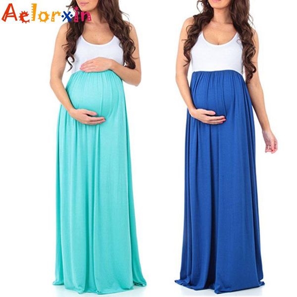

maternity dresses stitching summer maxi dress vestidos clothes pregnancy for po shoot outfit, White