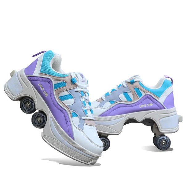 

women deformation parkour shoes 4 wheels rounds of running for kids adults 2021 sneakers roller skating inline & skates