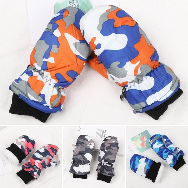 

five fingers gloves 1pair fashion children thicken skiing kids winter outdoor snowboard durable waterproof windproof furry warm mittens, Blue;gray